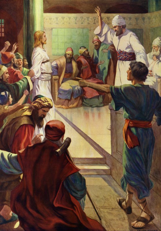 Jeesus ennen Kaifasta (väri lito) tekijältä Frank Adams