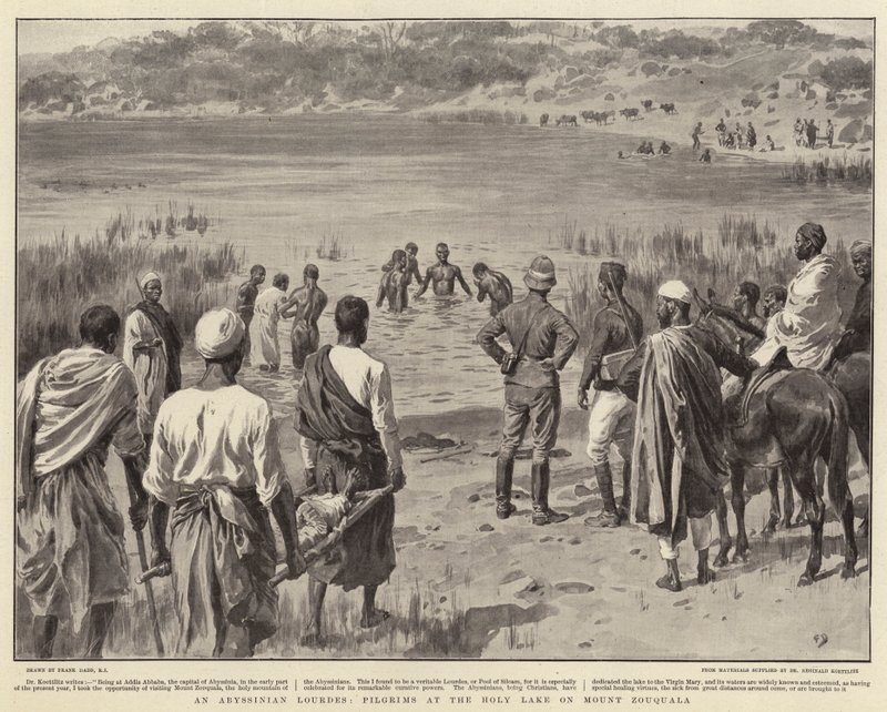 Abessinialainen Lourdes, pyhiinvaeltajat Zouquala-vuoren pyhällä järvellä tekijältä Frank Dadd