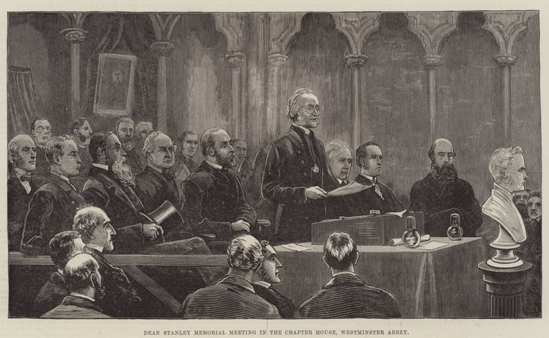 Dean Stanleyn muistokokous Westminster Abbeyn kappeliseurakuntatalossa. tekijältä Frank Dadd