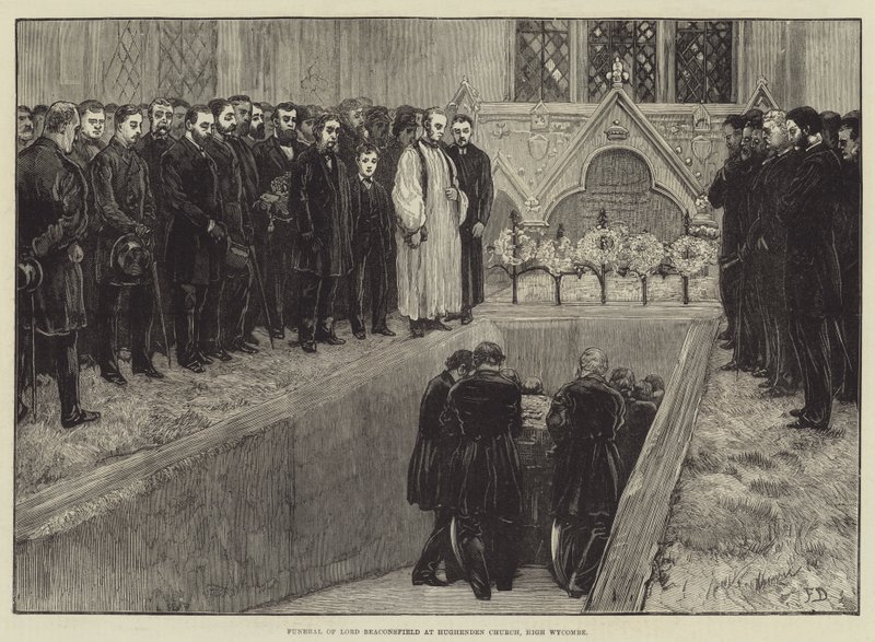 Lord Beaconsfieldin hautajaiset Hughendenin kirkossa High Wycombessa tekijältä Frank Dadd