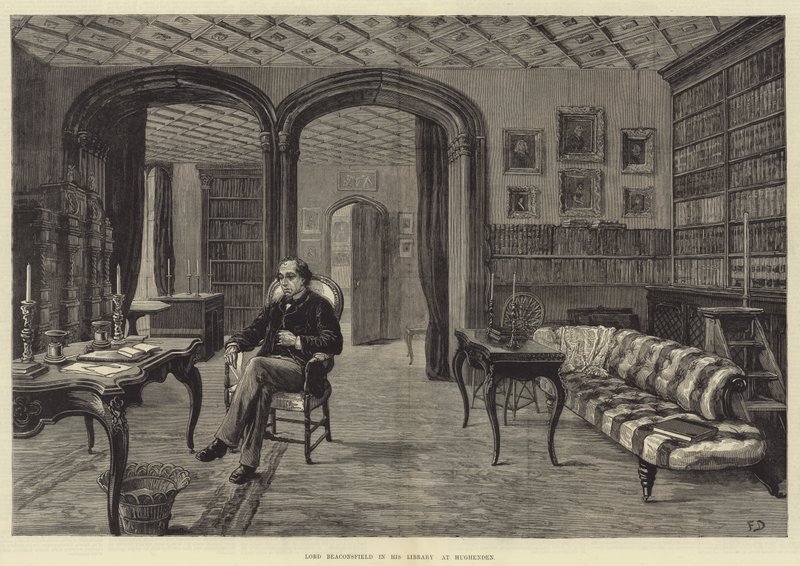 Lord Beaconsfield Hughendenin kirjastossaan tekijältä Frank Dadd