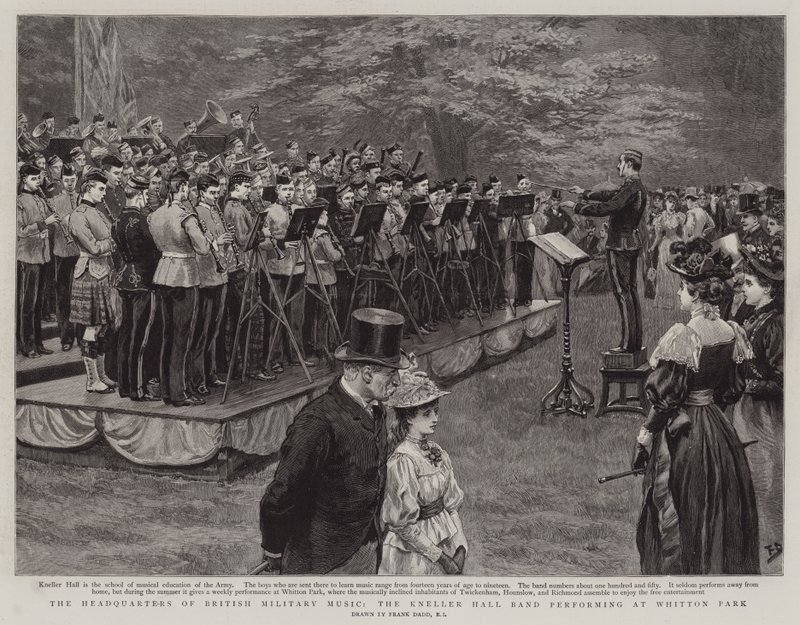 British Military Musicin päämaja, Kneller Hall Band esiintymässä Whitton Parkissa tekijältä Frank Dadd