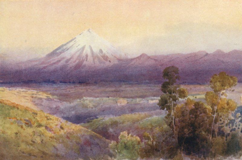 Uusi-Seelanti: Mount Egmont (värilitografia) tekijältä Frank H Wright