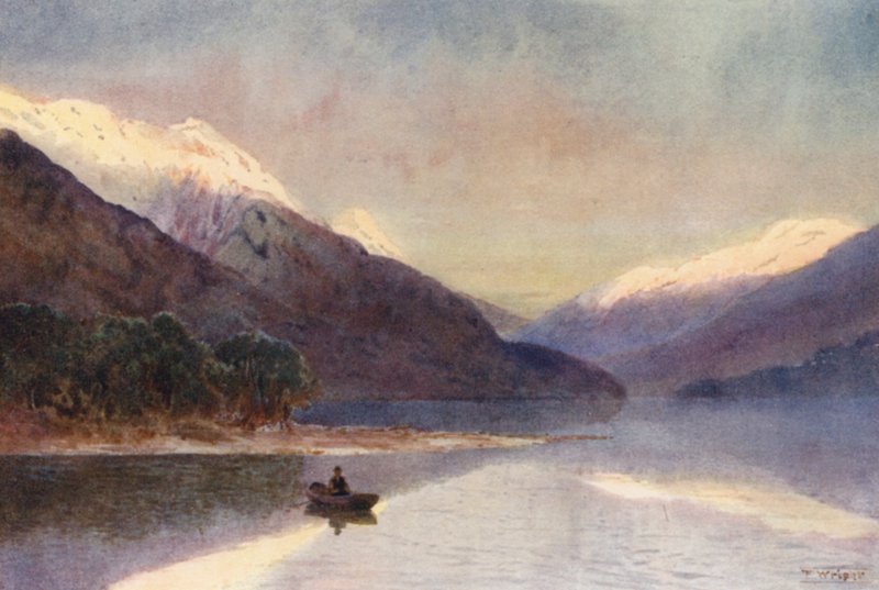 Uusi-Seelanti: North Fiord, Te-Anau-järvi (värilitro). tekijältä Frank H Wright