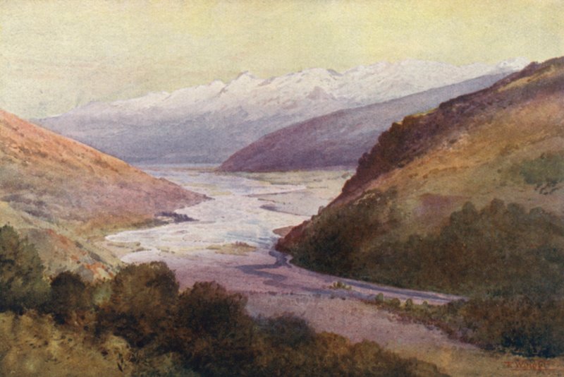 Uusi-Seelanti: Rees Valley ja Richardson Range (värilitro). tekijältä Frank H Wright