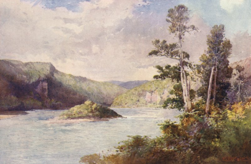 Uusi-Seelanti: White Cliffs, Buller River (värilitografia). tekijältä Frank H Wright
