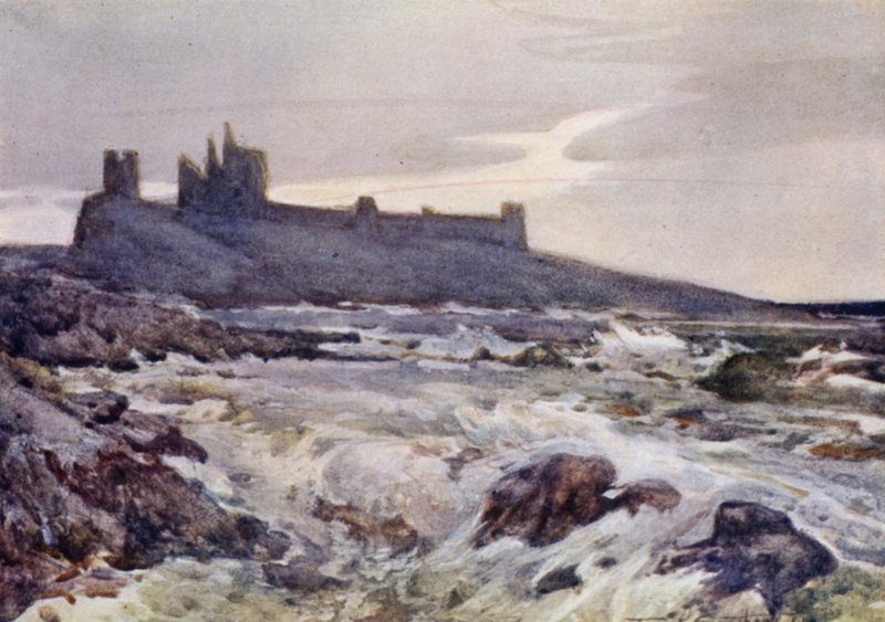 Dunstanburghin linna (väri litho) tekijältä Frank Southgate
