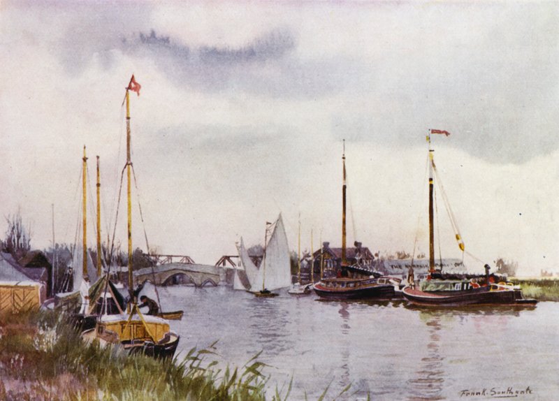 Norfolk Broads: At Potter Heigham (väri litho) tekijältä Frank Southgate