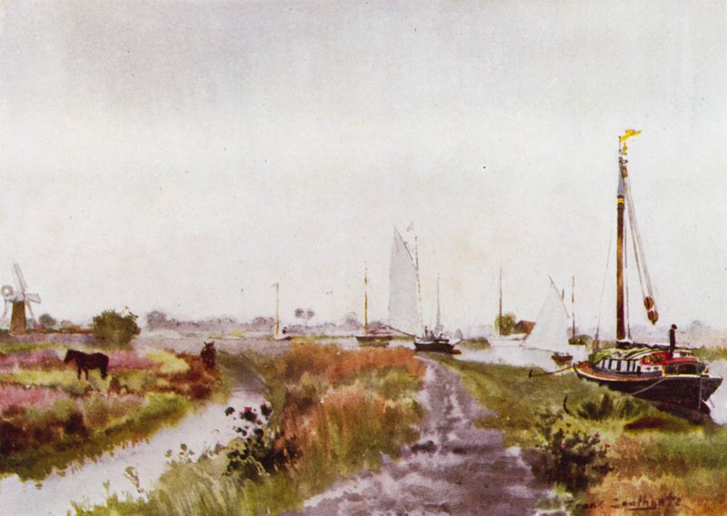 Norfolk Broads: Below Potter Heigham (väri litho) tekijältä Frank Southgate
