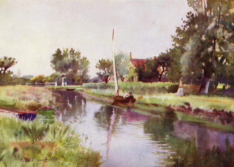 Norfolk Broads: Pleasure Boat Inn, Hickling Broad (väri litho) tekijältä Frank Southgate