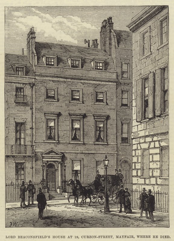 Lordi Beaconsfieldin talo osoitteessa 19, Curzon-Street, Mayfair, jossa hän kuoli. tekijältä Frank Watkins