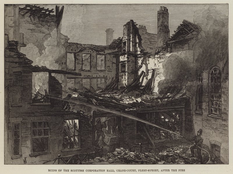 Scottish Corporation Hallin rauniot, Crane-Court, Fleet-Street, tulipalon jälkeen tekijältä Frank Watkins
