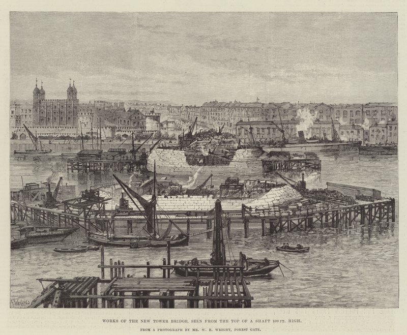 New Tower Bridge -sillan teoksia 100 jalkaa korkean kuilun huipulta katsottuna tekijältä Frank Watkins