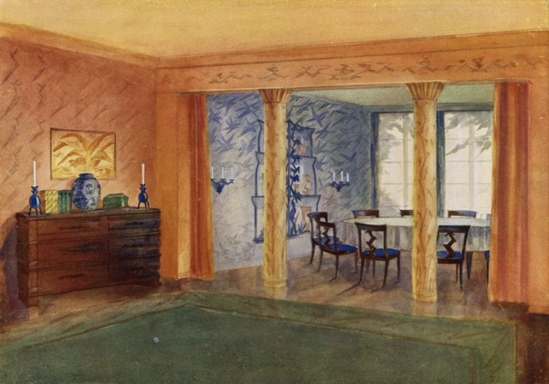 Olo- ja ruokailuhuone (väri litho) tekijältä Frans Arnold Breuhaus de Groot