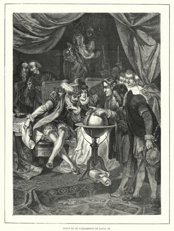 Christopher Columbus Santa Fen leirissä Espanjassa tekijältä Franz (after) Kollarz