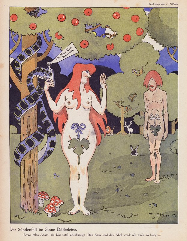 Ihmisen lankeemus Doderleinin mukaan (väri litho) tekijältä Franz Jüttner