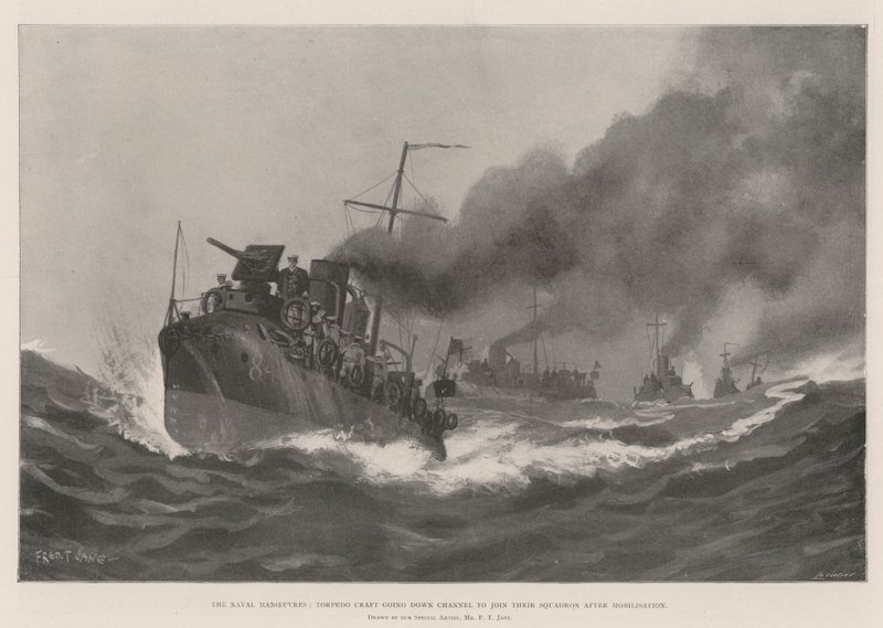 Naval Maneuvres, Torpedo Craft laskeutuu alas Channel liittymään heidän laivueeseensa mobilisoinnin jälkeen tekijältä Fred T. Jane