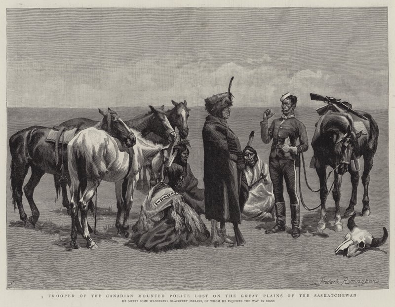 Kanadalaisen ratsupoliisin sotilas hävisi Saskatchewanin suurilla tasangoilla tekijältä Frederic Remington