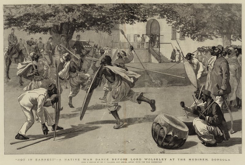 Not in Earnest, Native War Dance Lord Wolseleyn edessä Mudirehissa, Dongolassa tekijältä Frederic Villiers