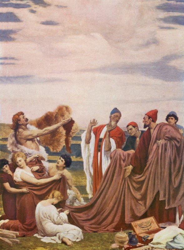 Foinikialaiset kauppiaat Britannian rannikolla (värilitografia) tekijältä Frederic (after) Leighton