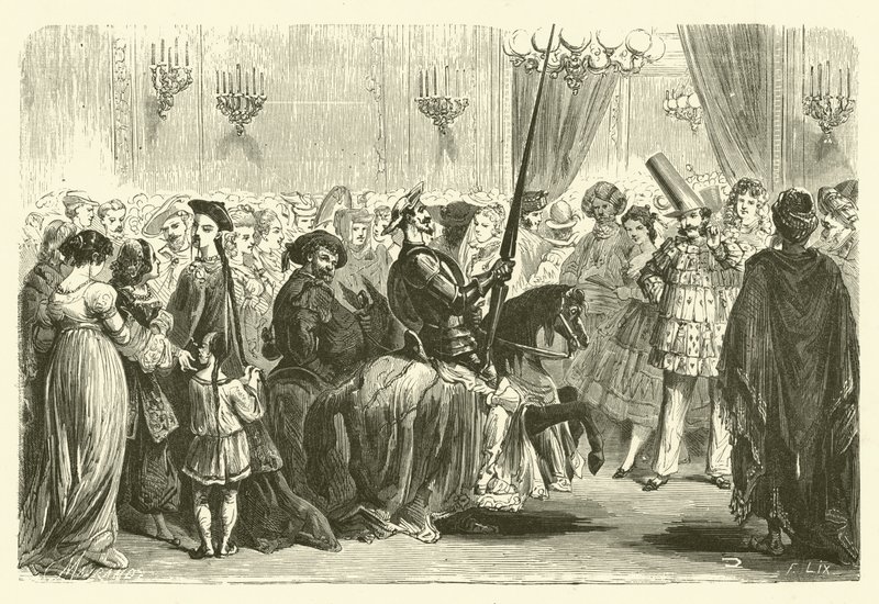 Grande Monden naamiopallo: Don Quijoten sisäänkäynti (kaiverrus) tekijältä Frederic Theodore (after) Lix