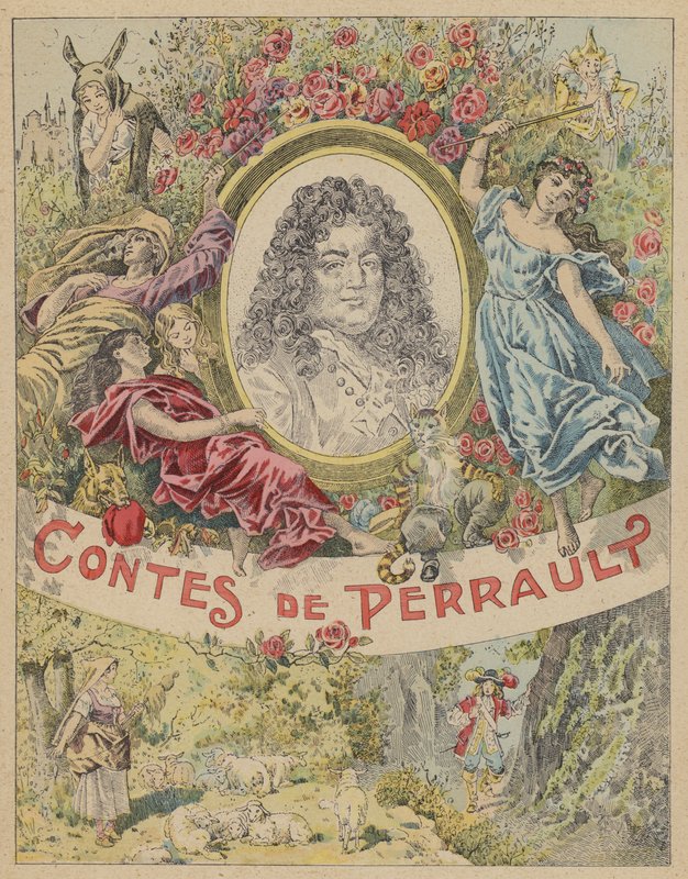 Les Contes de Perraultin otsikkosivukuvitus (värilitho) tekijältä Frederic Theodore (after) Lix