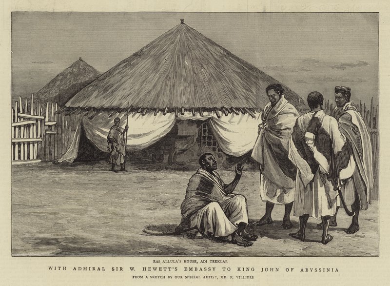 Amiraali Sir W Hewettin Abessinian kuningas Johnin suurlähetystön kanssa tekijältä Frederic Villiers