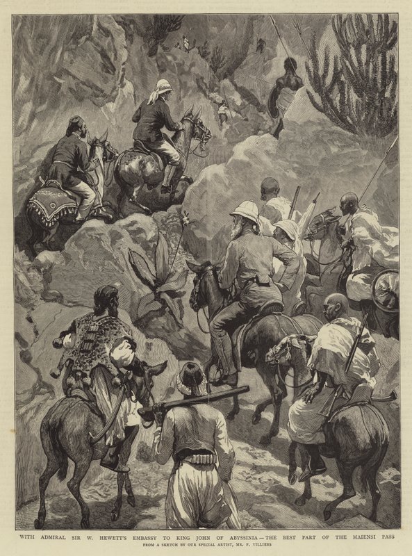 Amiraali Sir W Hewettin Abessinian kuningas Johnin suurlähetystön kanssa, Maiensin solan paras osa tekijältä Frederic Villiers
