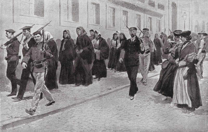 Nunnat tasavallan suojeluksessa vallankumouksen aikana (litografia) tekijältä Frederic de Haenen