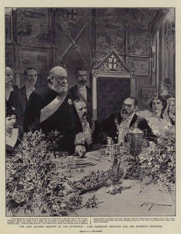 Lord Mayorin juhlat Guildhallissa, Lord Salisbury vastaa hänen Majesteettinsa ministerien puolesta tekijältä Frederic de Haenen