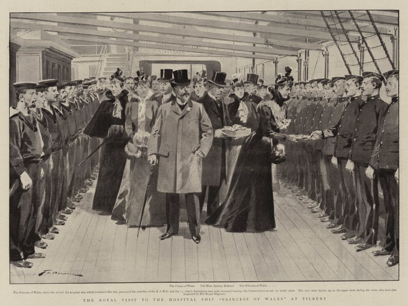 Kuninkaallinen vierailu sairaalalaivassa Princess of Wales Tilburyssa tekijältä Frederic de Haenen