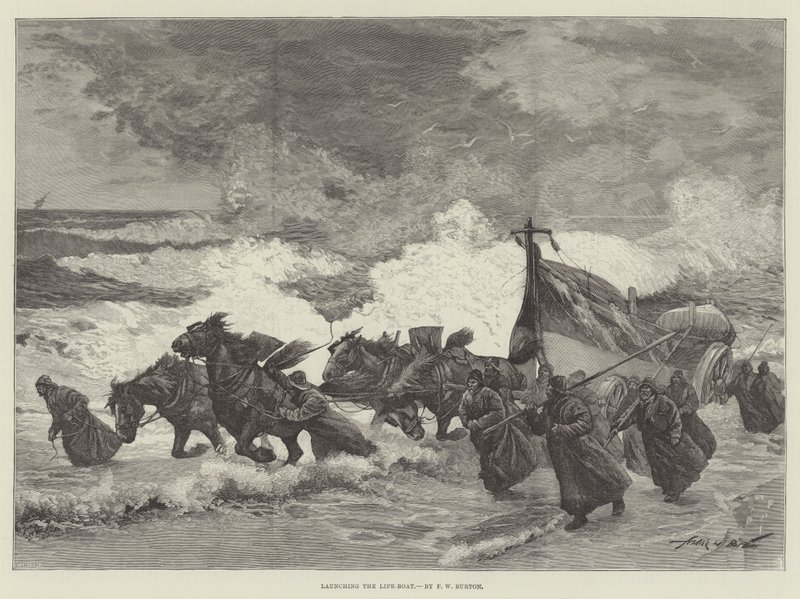 Pelastusveneen vesillelaskeminen tekijältä Frederick William Burton