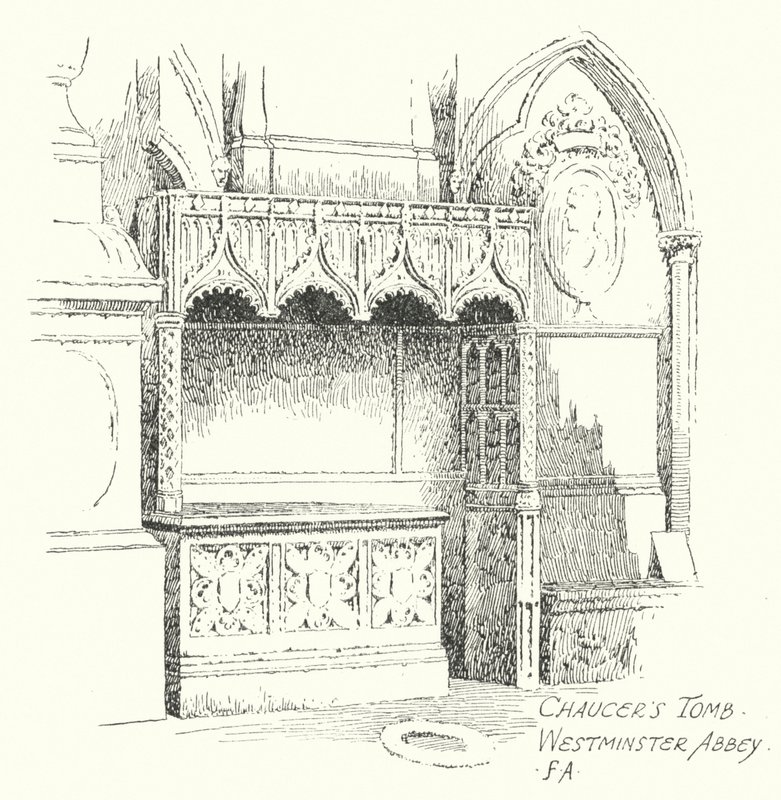 Chaucerin hauta, Westminster Abbey (litografia) tekijältä Frederick Adcock