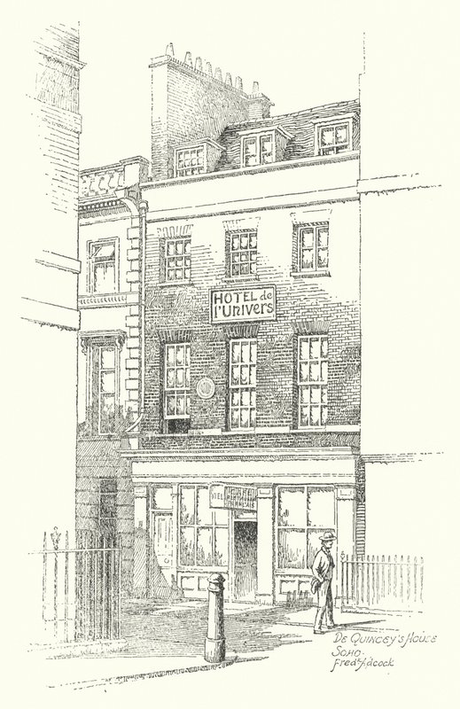 De Quinceyn talo, Soho (litografia) tekijältä Frederick Adcock