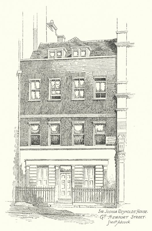 Sir Joshua Reynoldsin talo, Great Newport Street (litografia) tekijältä Frederick Adcock