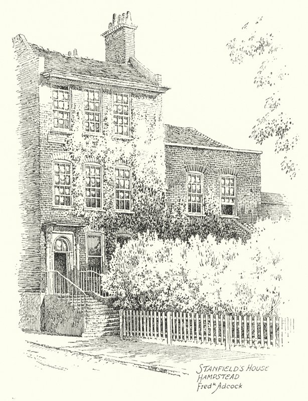 Stanfieldin talo, Hampstead (litografia) tekijältä Frederick Adcock