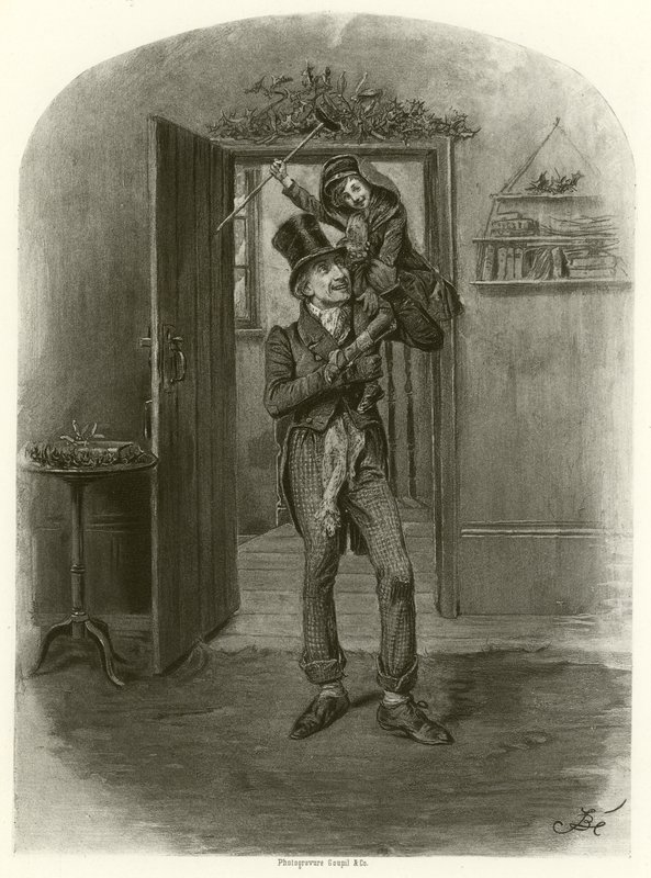 Bob Cratchit ja Tiny Tim (syväpaino) tekijältä Frederick Barnard