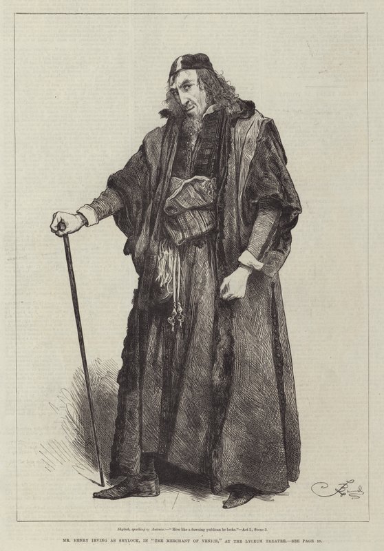 Henry Irving Shylockin roolissa Venetsian kauppias -näytelmässä Lyceum-teatterissa. tekijältä Frederick Barnard