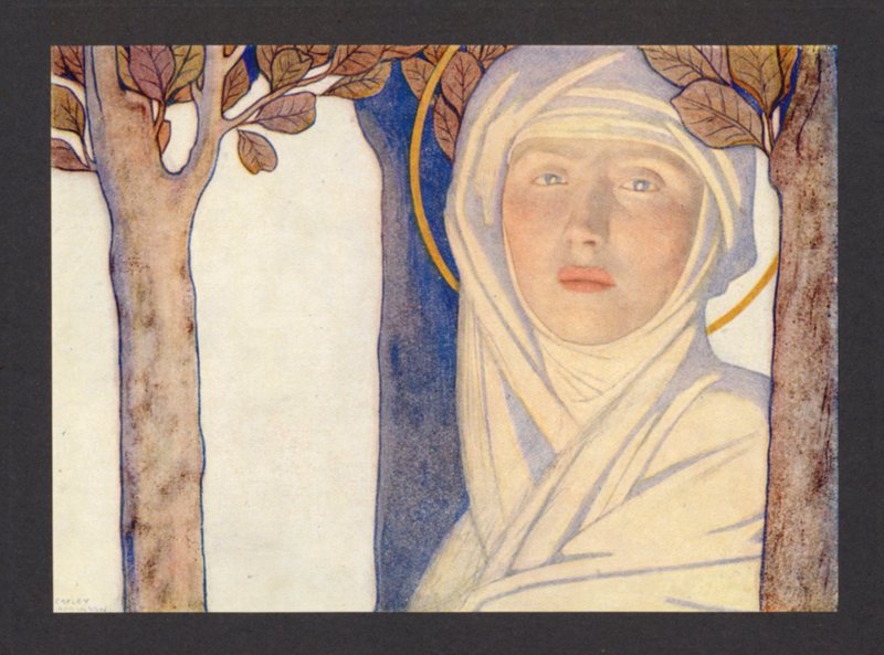Pyhä morsian, 6. vuosisata, juhla 1. helmikuuta (värilitografia). tekijältä Frederick Cayley Robinson
