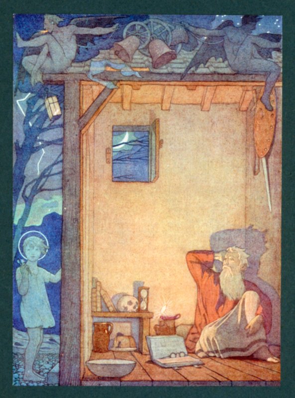 Pyhä Kristoffer, 3. vuosisata, juhlapäivä 25. heinäkuuta (värilitro) tekijältä Frederick Cayley Robinson
