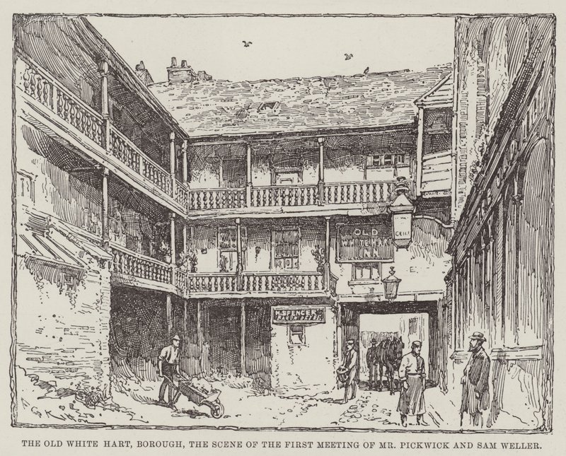 Old White Hart, Borough, kohtaus herra Pickwickin ja Sam Wellerin ensimmäisestä tapaamisesta tekijältä Frederick George Kitton