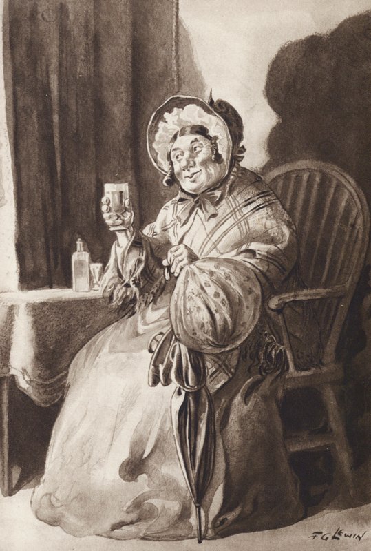 Mrs Gamp, Martin Chuzzlewit, Charles Dickens (syväpaino) tekijältä Frederick George Lewin