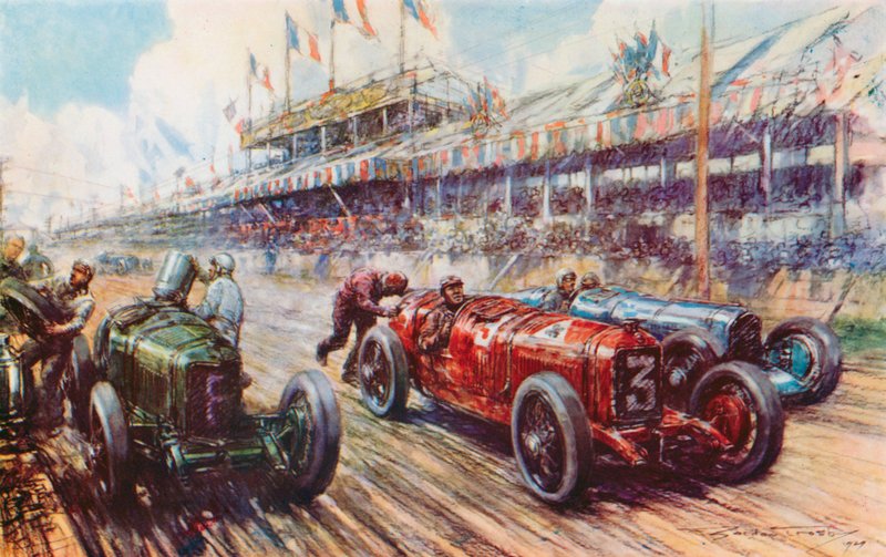 Vuoden 1924 Grand Prix -kilpailussa Ascarin Alfa Romeo johti kisan melkein maaliin, mutta hävisi, koska moottori ei käynnistynyt uudelleen varikkopysähdyksen jälkeen (värilitho) tekijältä Frederick Gordon (after) Crosby