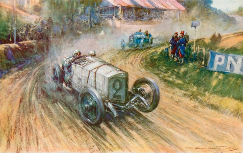 Lautenschlager saksalaisen Mercedeksen kanssa ja Boillot ranskalaisen Peugeot