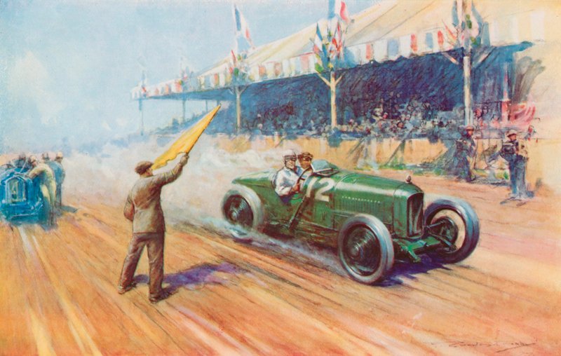 Sir Henry Segrave voitti ensimmäisen brittiläisen Grand Prix -voiton kaksilitraisella Sunbeamilla Toursin radalla (värilitho) tekijältä Frederick Gordon (after) Crosby