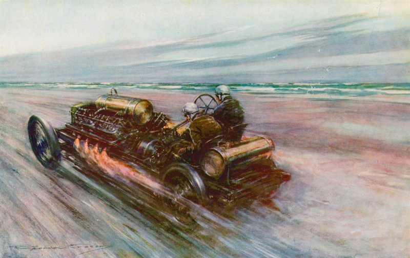 Kuuluisa "200" Darracq, jolla Sir Algernon Guinness, Bart, saavutti 120 mph vuonna 1908 (väri litho) tekijältä Frederick Gordon (after) Crosby
