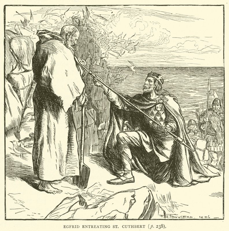 Egfrid rukoilee St Cuthbertia (kaiverrus) tekijältä Frederick Henry Townsend