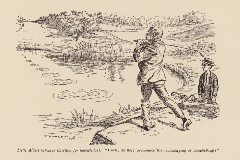 "Setä, lausutaanko se Ricoshaying vai Ricochetting" (litografia)... tekijältä Frederick Henry Townsend