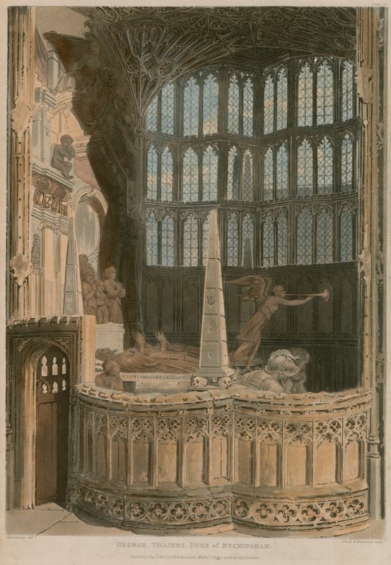 Buckinghamin herttuan George Villiersin muistomerkki, Westminster Abbey, Lontoo tekijältä Frederick Mackenzie