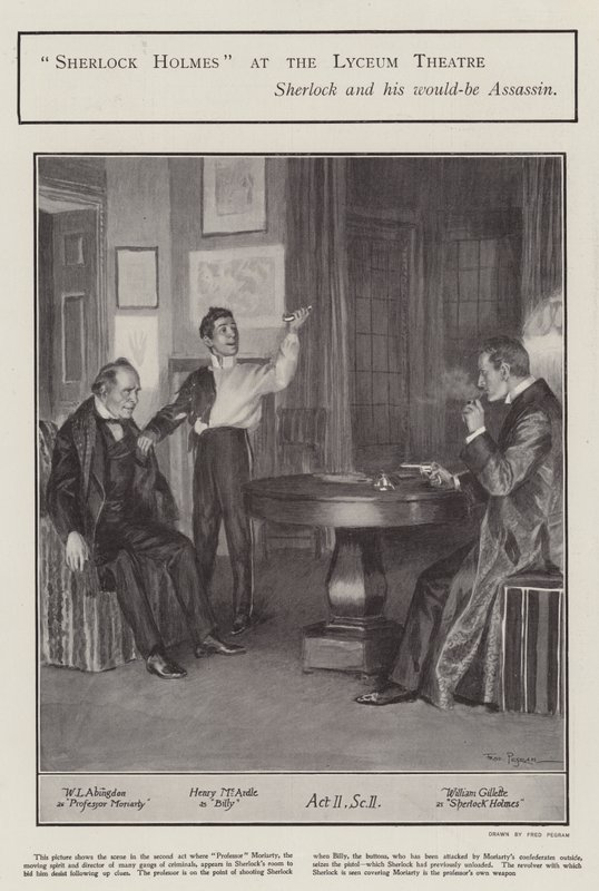 Sherlock Holmesin esitys Lyceum Theatressa, Lontoossa (litho) tekijältä Frederick Pegram